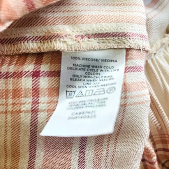 Loft blouse women Beige plaid long sleeve ruffle top size SP - Picture 8 of 8